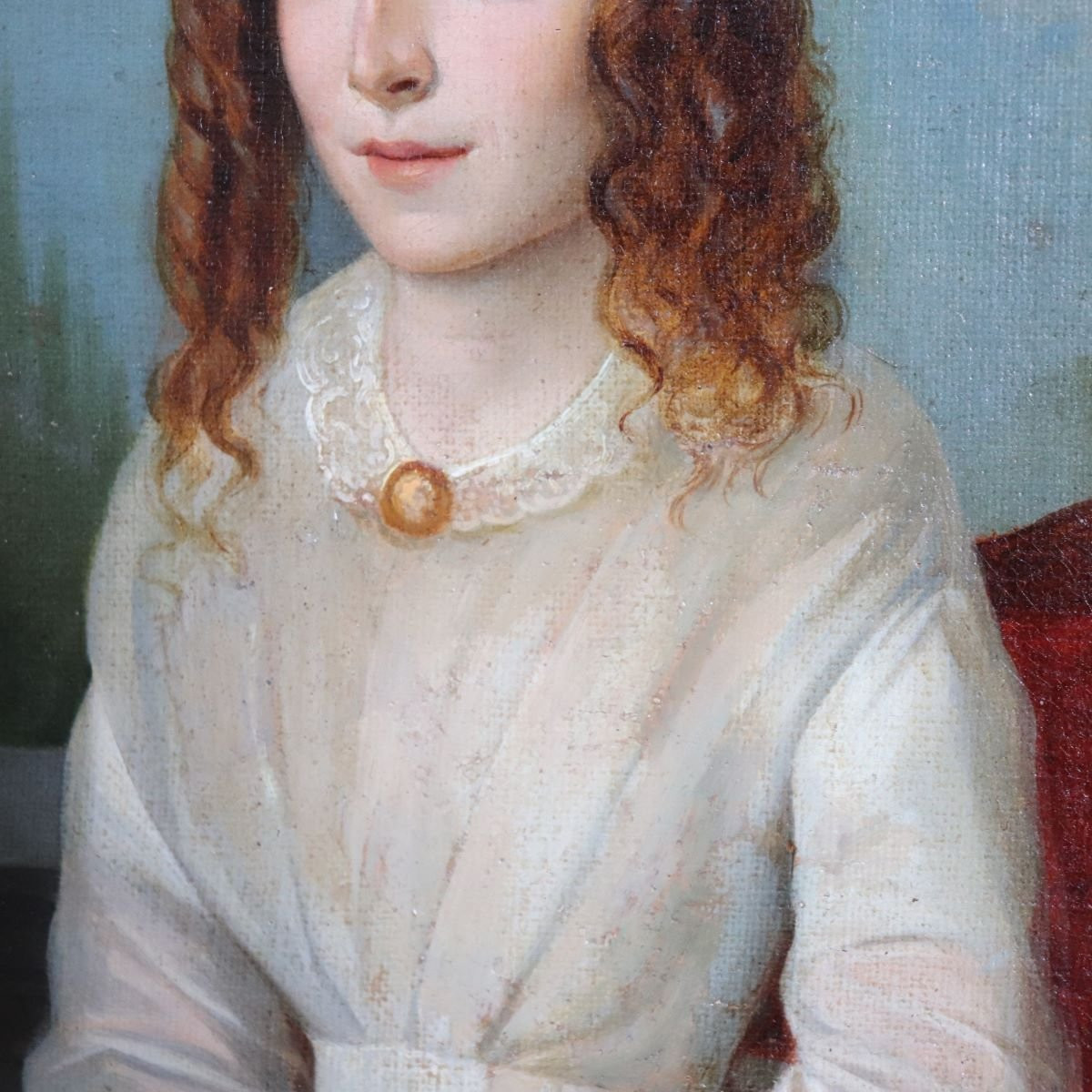 Ritratto di giovane donna con un libro, olio su tela, Italia, XIX secolo-photo-2