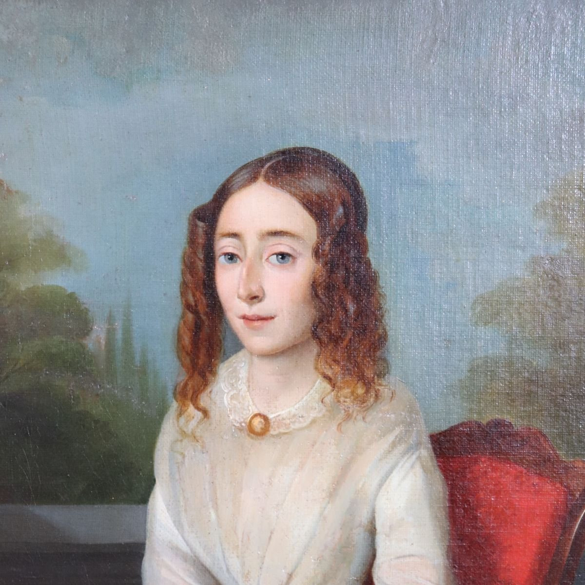 Ritratto di giovane donna con un libro, olio su tela, Italia, XIX secolo-photo-6