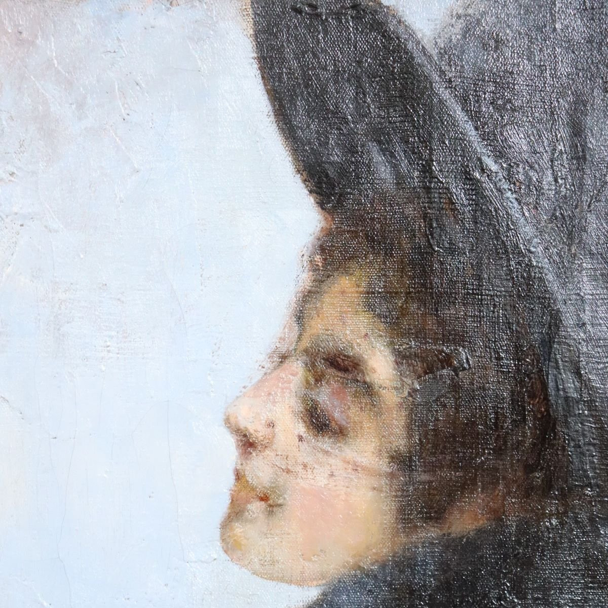 Giovane donna con cappello, olio su tela, Giovanni Beltrami fine XIX secolo-photo-3