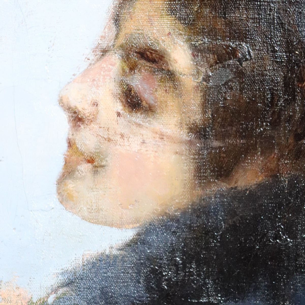 Giovane donna con cappello, olio su tela, Giovanni Beltrami fine XIX secolo-photo-3