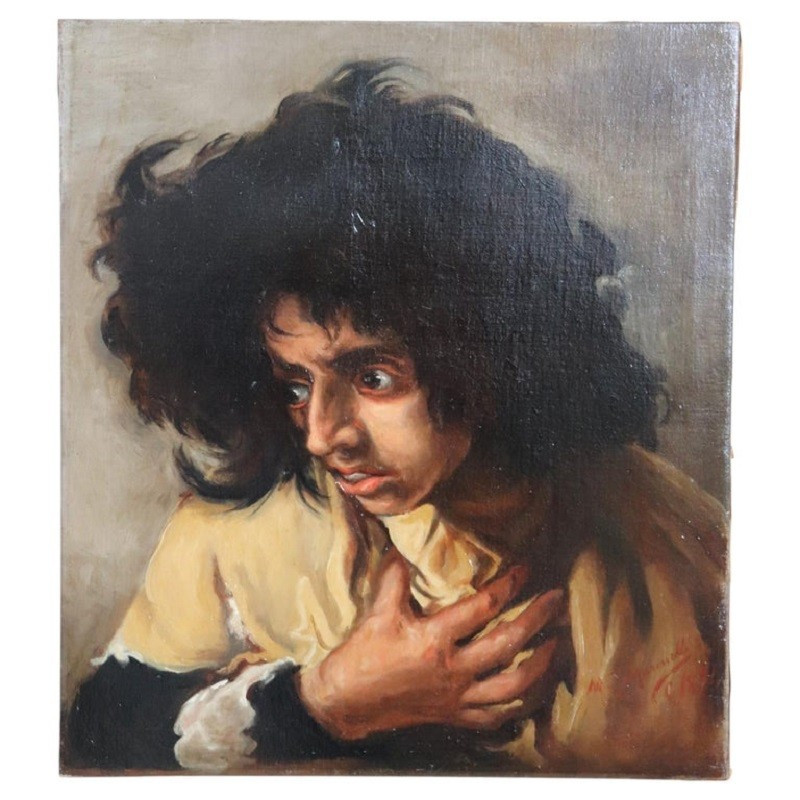 Dipinto ad olio su tela, ritratto maschile, firmato M. Marinelli e datato 1894