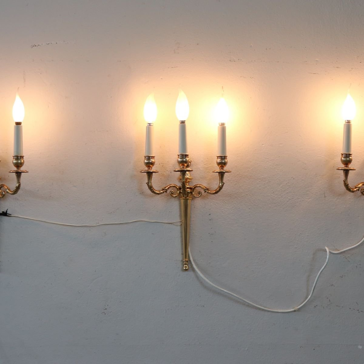 Set di 3 appliques in ottone dorato, Italia, fine XIX secolo-photo-2