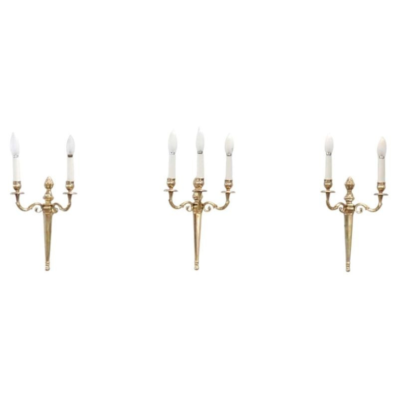Set di 3 appliques in ottone dorato, Italia, fine XIX secolo