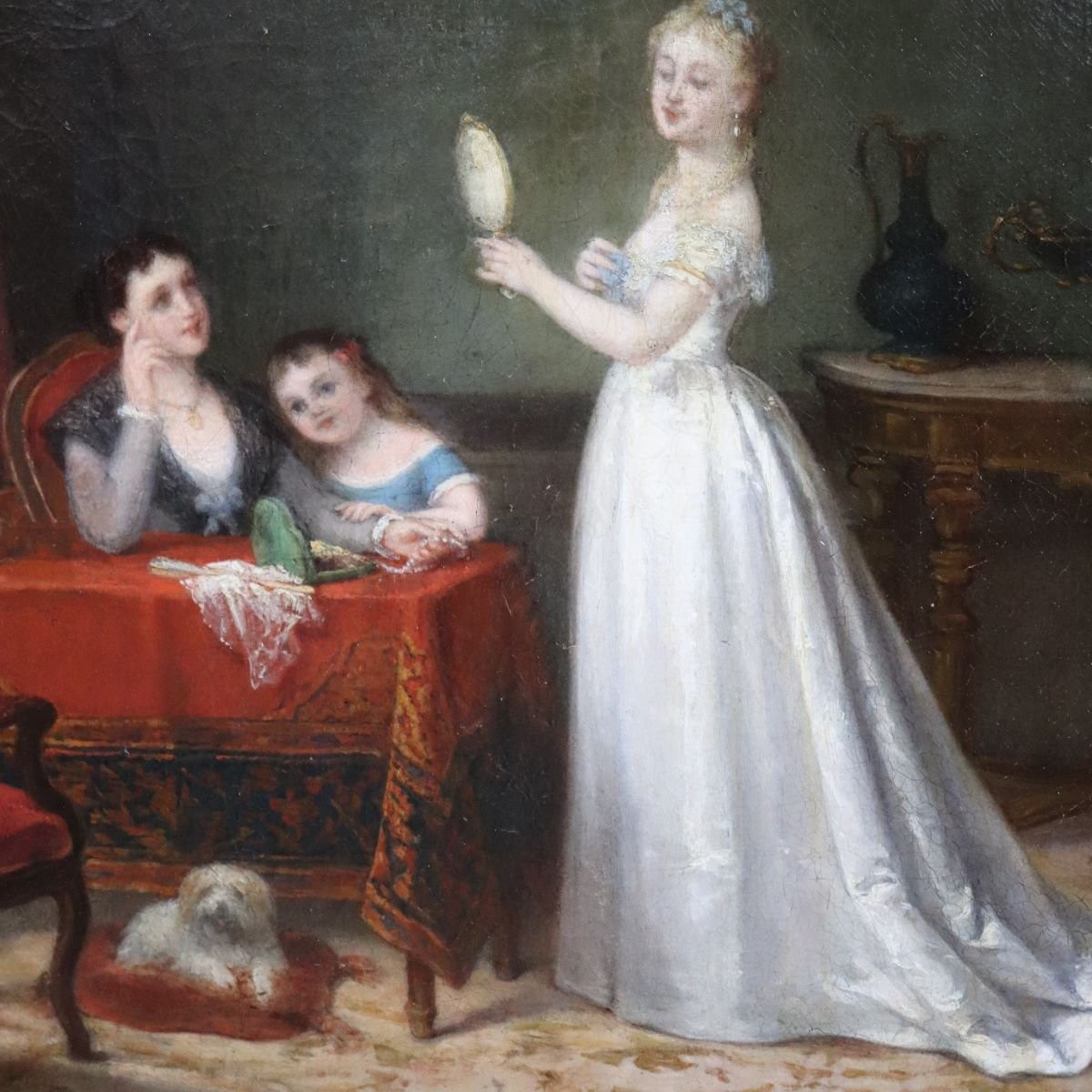 Scena tra ragazze, olio su tela, Italia, XIX secolo-photo-2