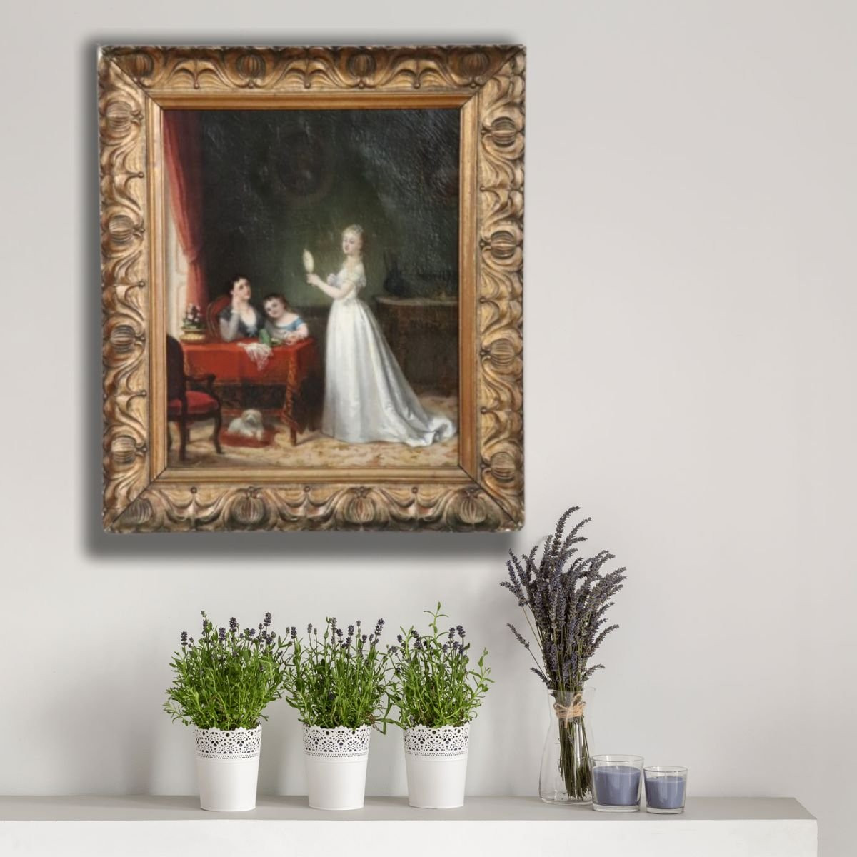 Scena tra ragazze, olio su tela, Italia, XIX secolo-photo-4