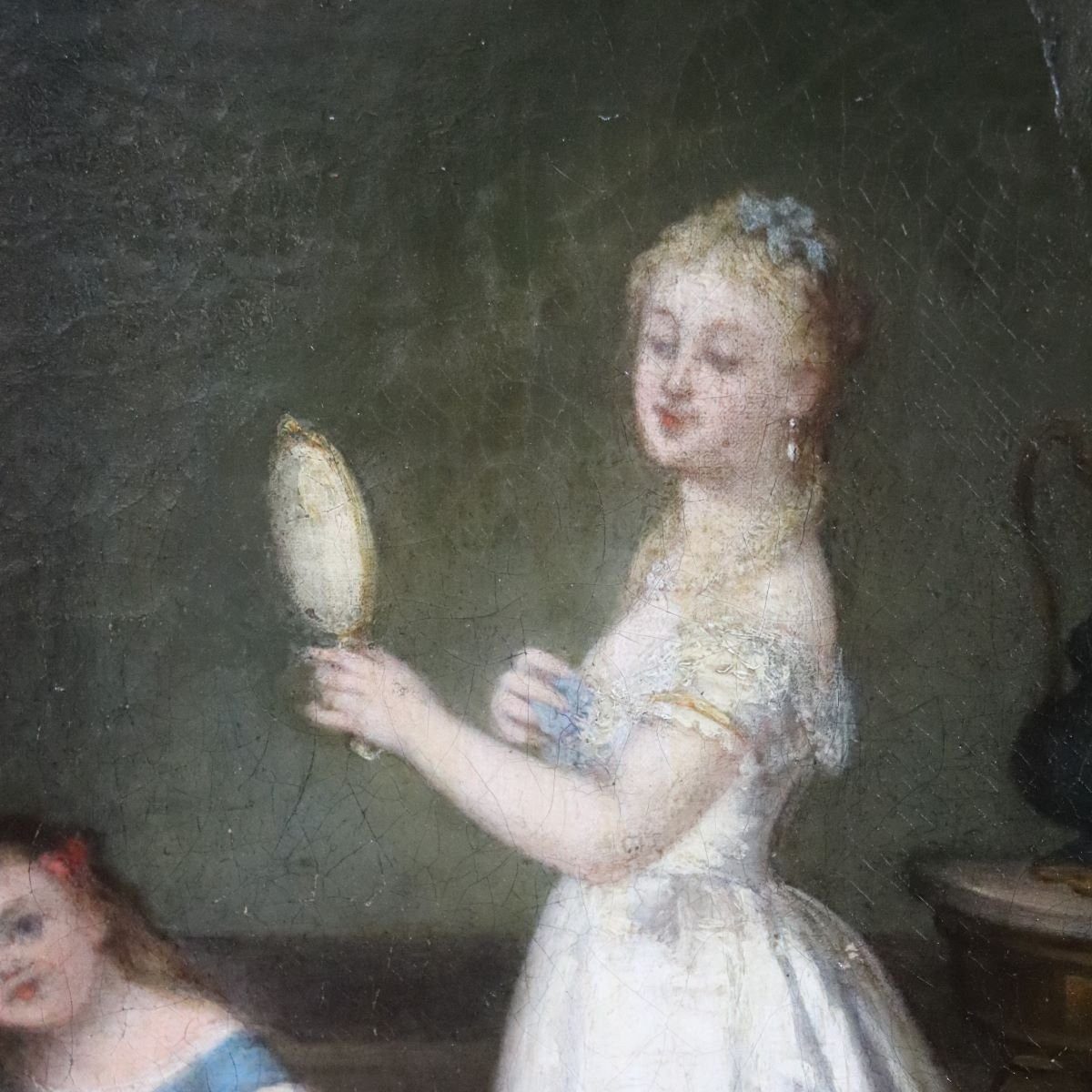 Scena tra ragazze, olio su tela, Italia, XIX secolo-photo-3