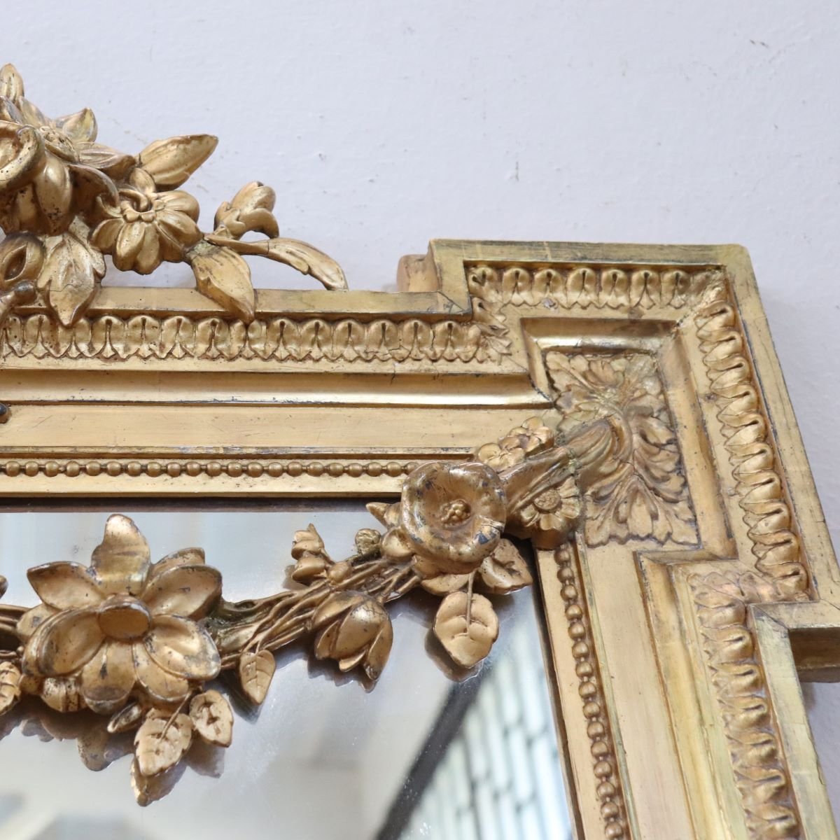 Grande specchio antico da parete in legno dorato, Italia, XIX secolo-photo-4