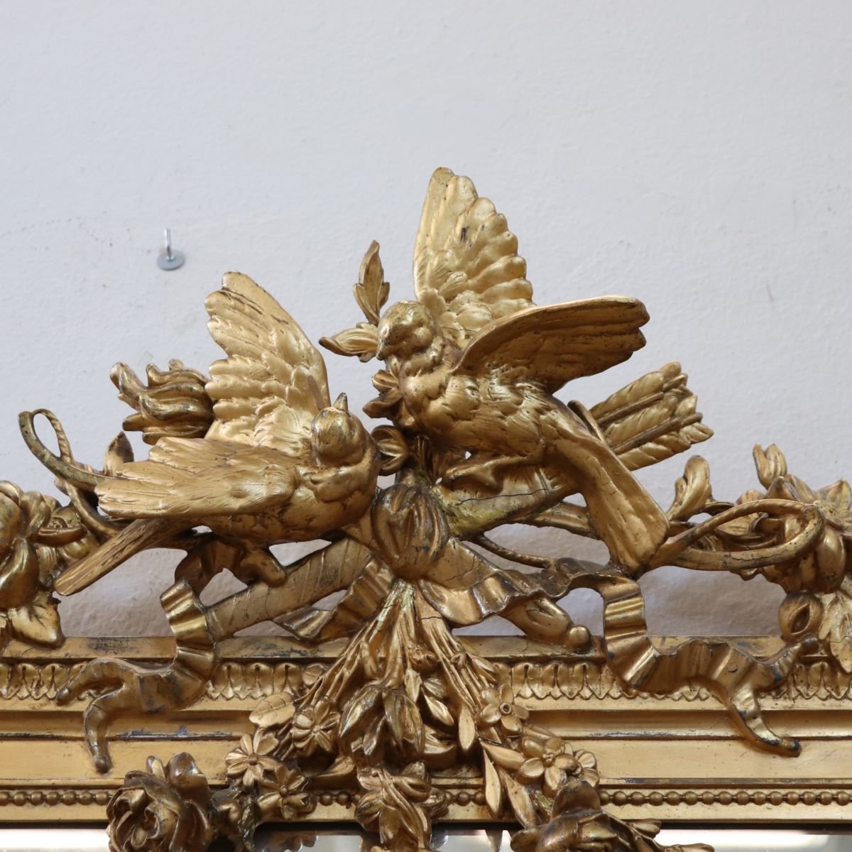 Grande specchio antico da parete in legno dorato, Italia, XIX secolo-photo-2