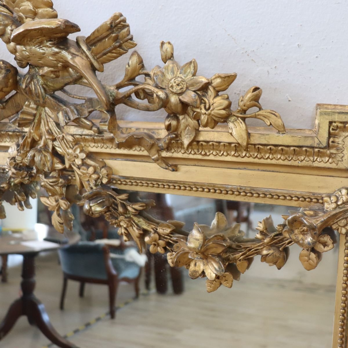 Grande specchio antico da parete in legno dorato, Italia, XIX secolo-photo-5