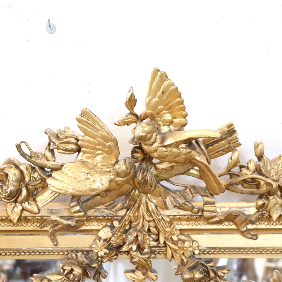 Grande specchio antico da parete in legno dorato, Italia, XIX secolo-photo-8