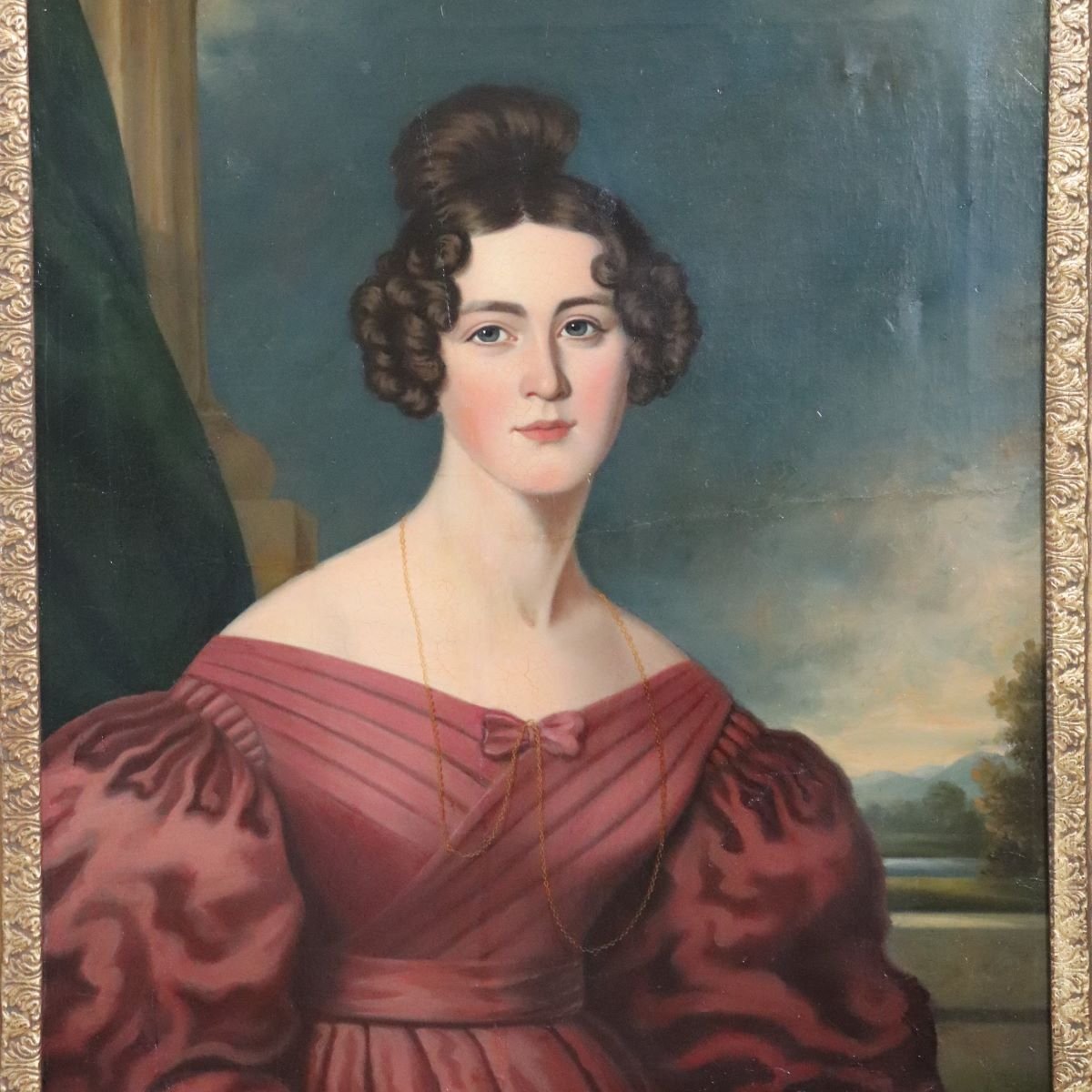 Ritratto di giovane donna, olio su tela, Italia, XIX secolo-photo-2