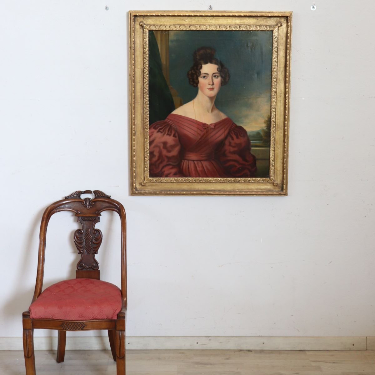 Ritratto di giovane donna, olio su tela, Italia, XIX secolo-photo-3