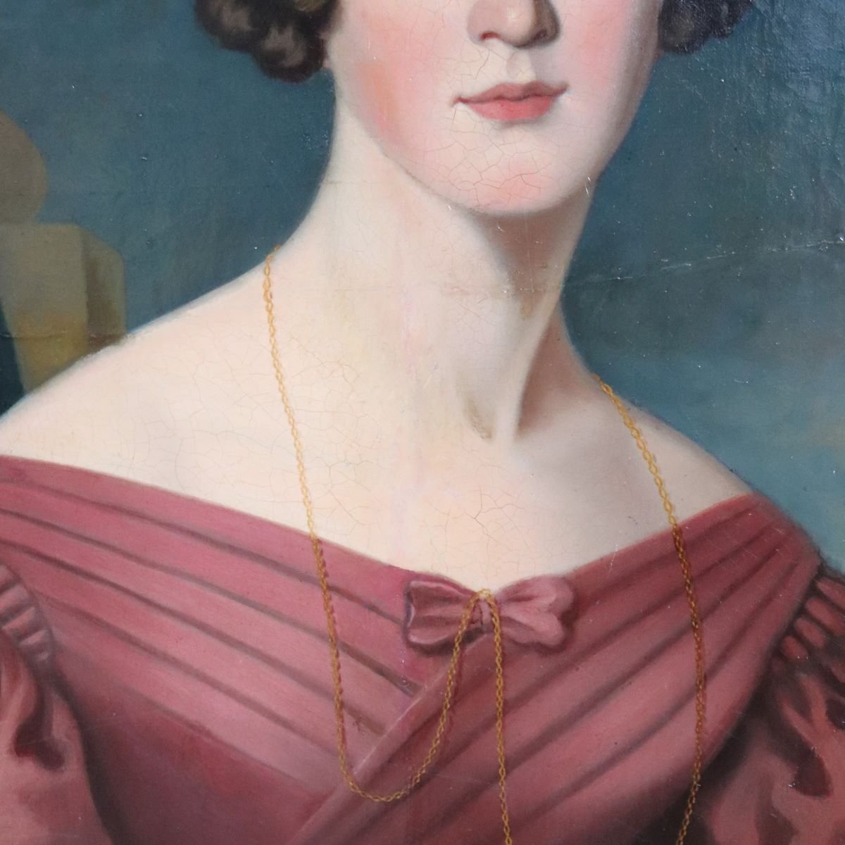 Ritratto di giovane donna, olio su tela, Italia, XIX secolo-photo-4