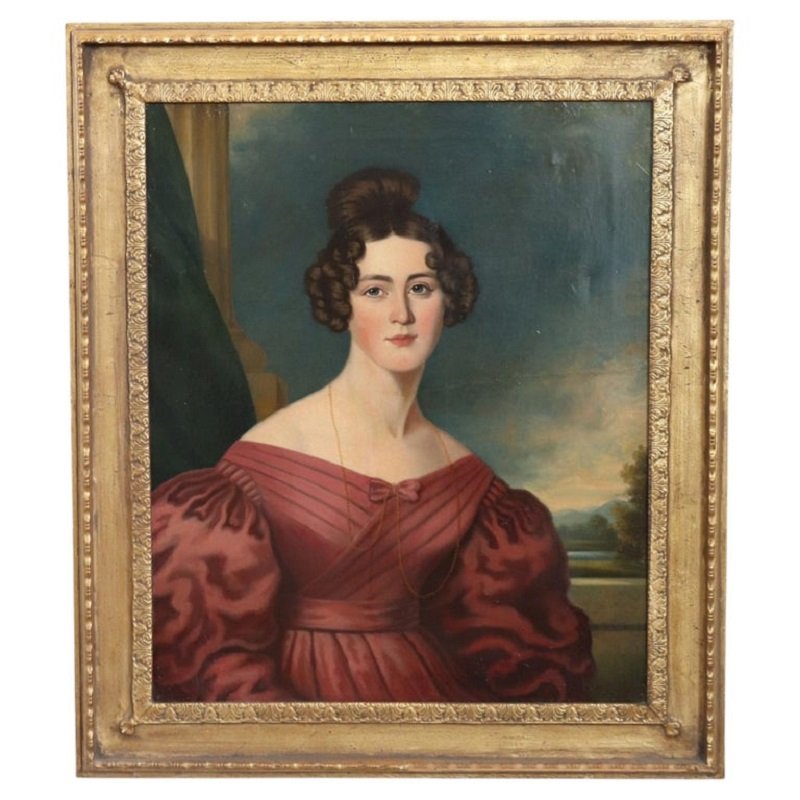 Ritratto di giovane donna, olio su tela, Italia, XIX secolo