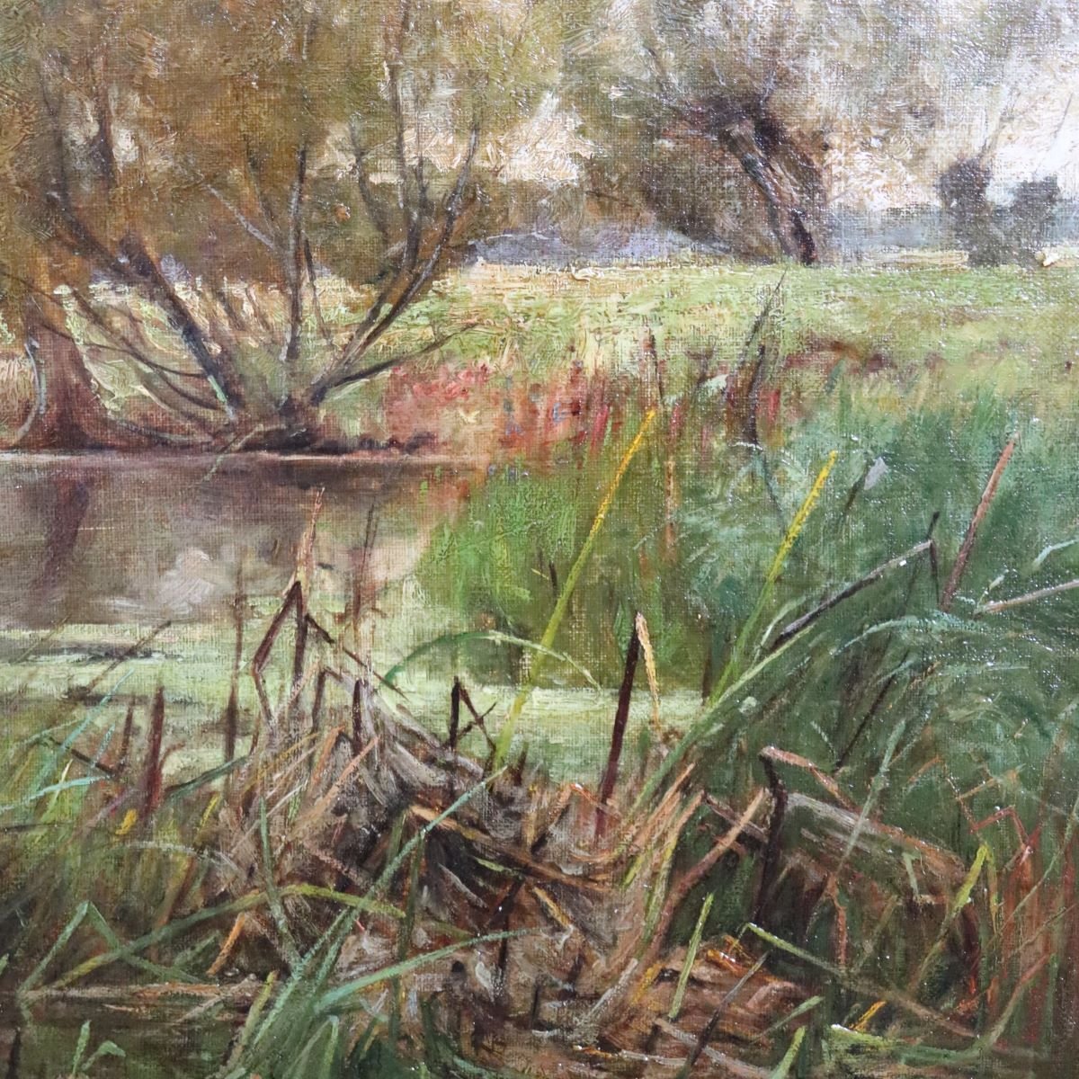 Paesaggio con cigni, dipinto ad olio su tela, scuola inglese, XIX secolo-photo-2