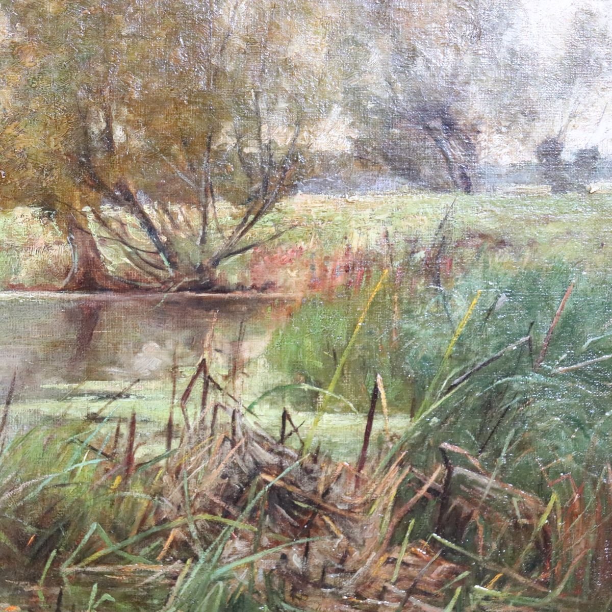 Paesaggio con cigni, dipinto ad olio su tela, scuola inglese, XIX secolo-photo-6