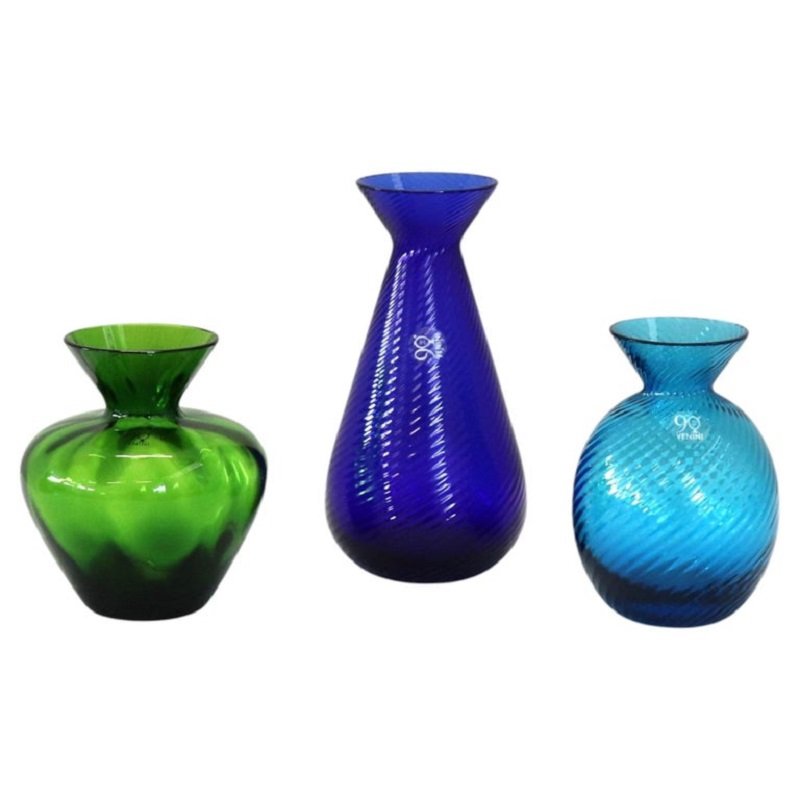 Set di 3 vasi Venini firmati datati 2012 con etichetta originale