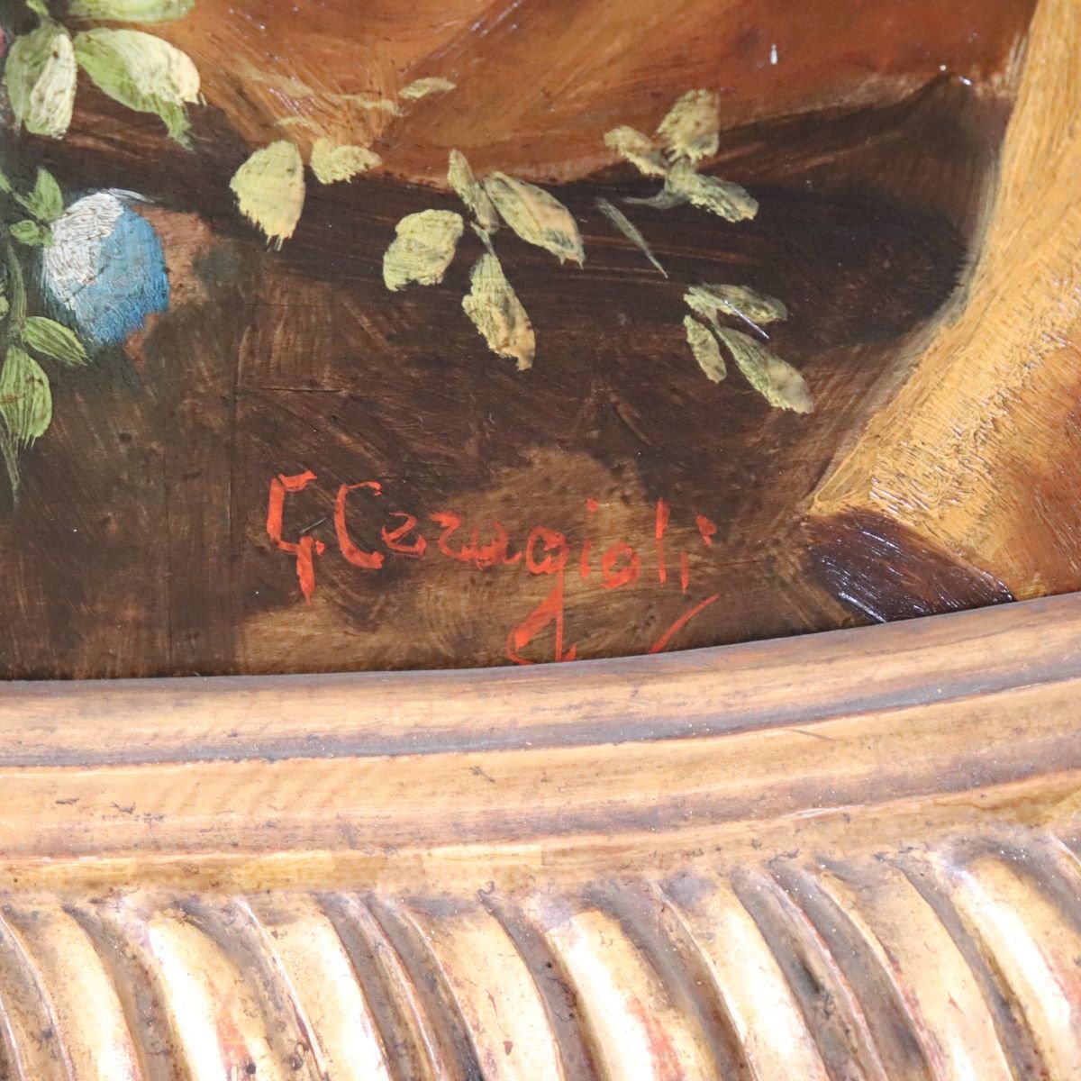 Cherubini con fiori, dipinto ad olio su tavola firmato, Italia, inizio XX secolo-photo-4
