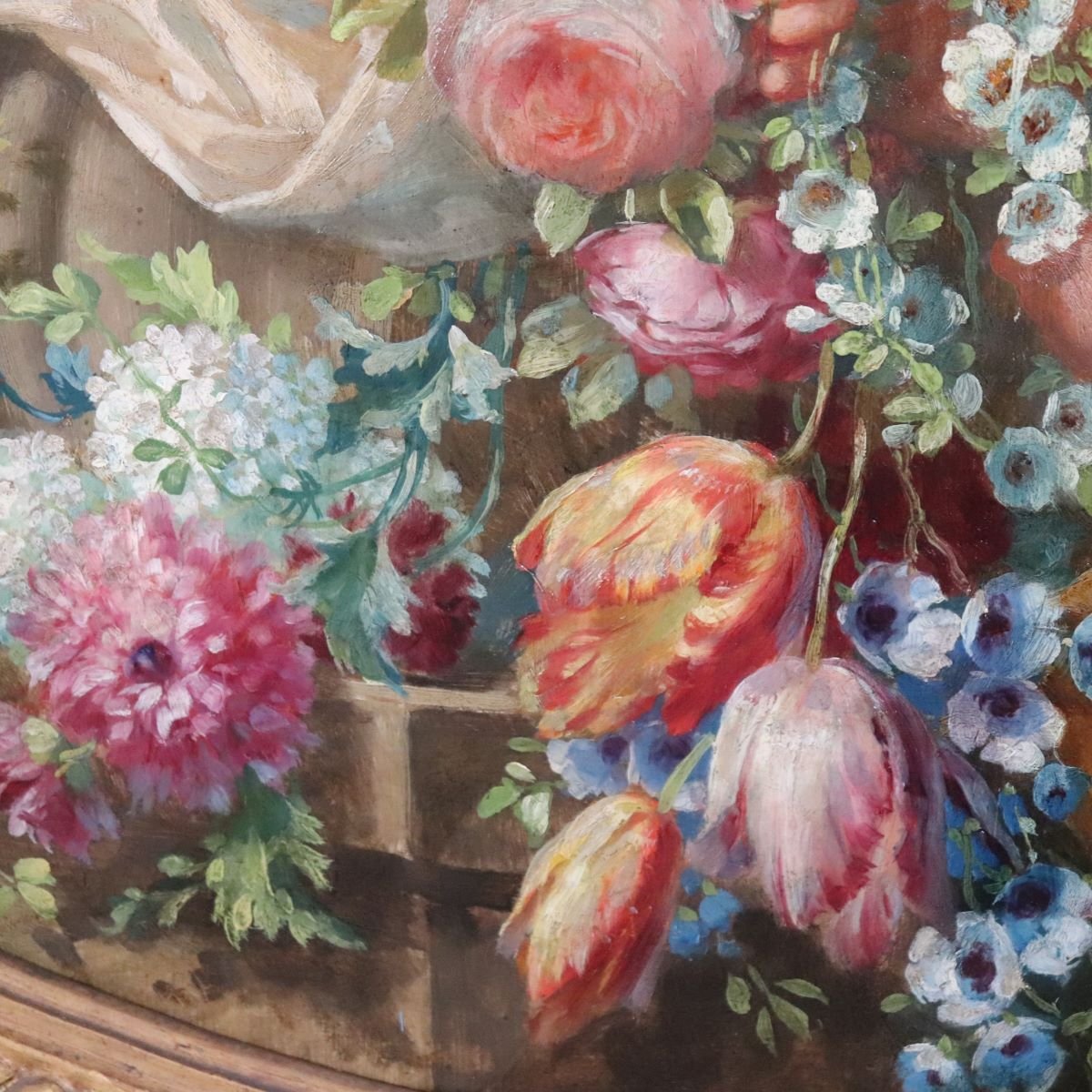 Cherubini con fiori, dipinto ad olio su tavola firmato, Italia, inizio XX secolo-photo-8