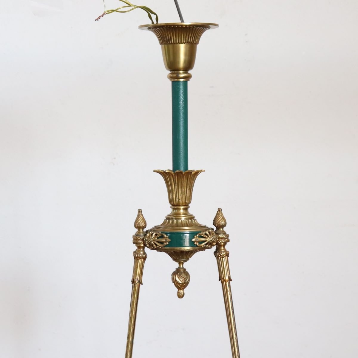 Lampadario in bronzo dorato e metallo laccato verde, 20 lampadine, inizio XX secolo-photo-8