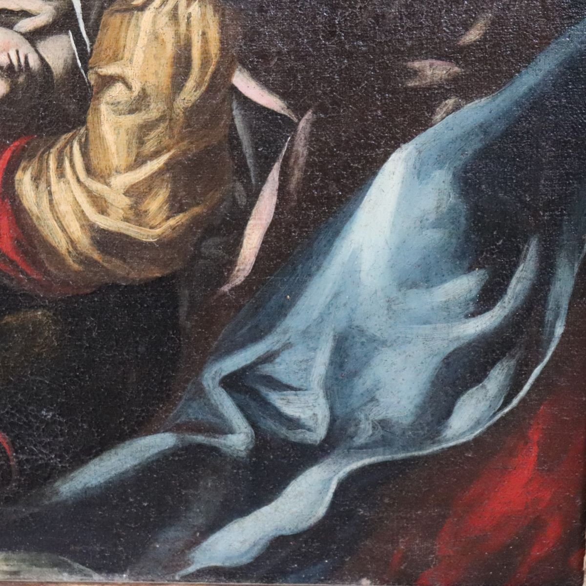 Dipinto ad olio su tela, Madonna con Bambino e angelo, Italia, XVII secolo-photo-3