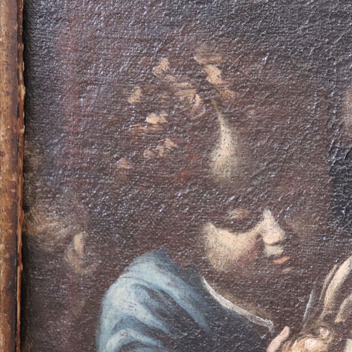 Dipinto ad olio su tela, Madonna con Bambino e angelo, Italia, XVII secolo-photo-2