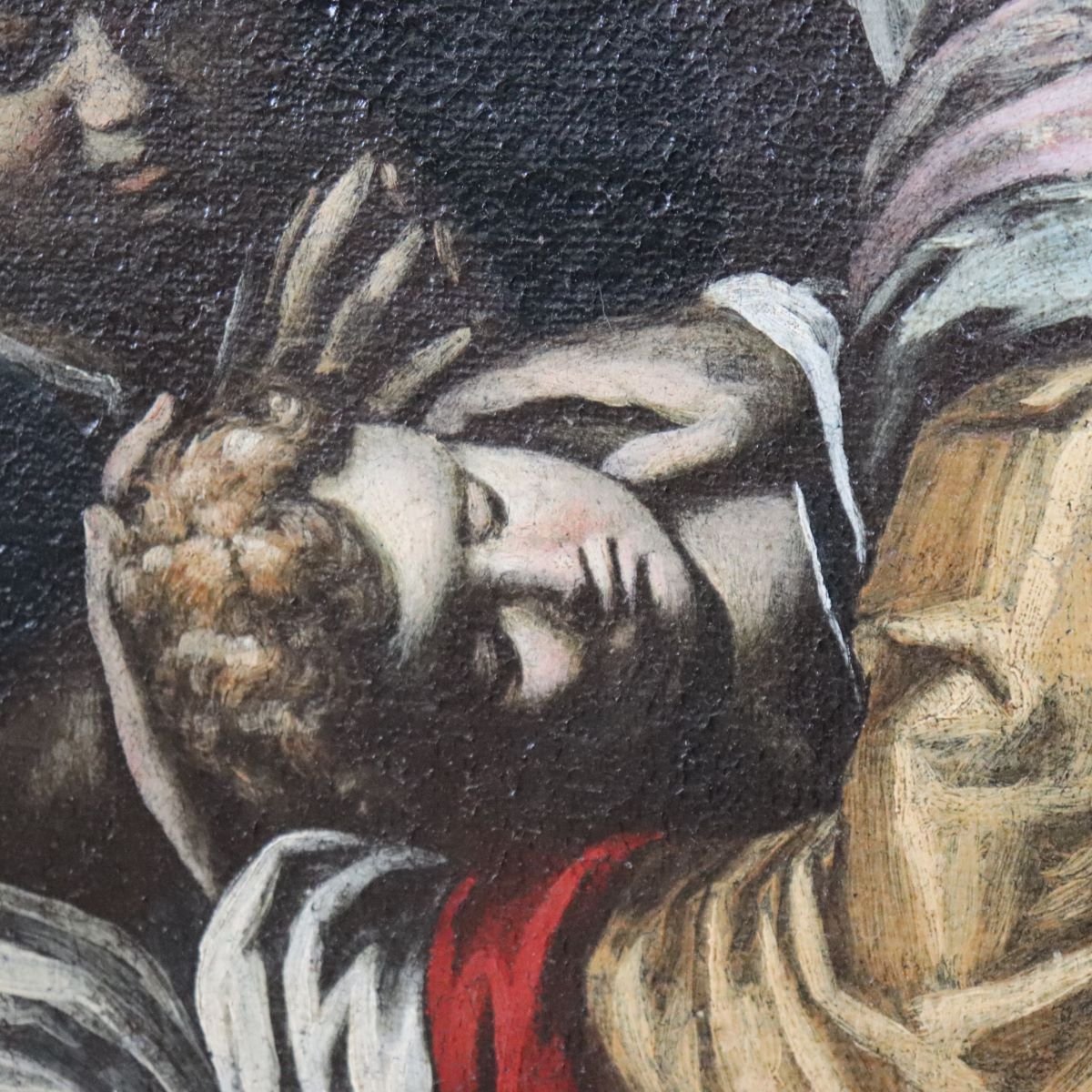 Dipinto ad olio su tela, Madonna con Bambino e angelo, Italia, XVII secolo-photo-3