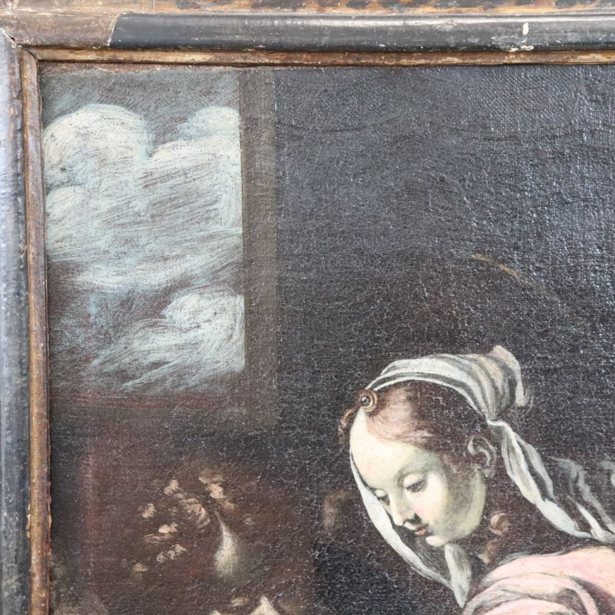 Dipinto ad olio su tela, Madonna con Bambino e angelo, Italia, XVII secolo-photo-6