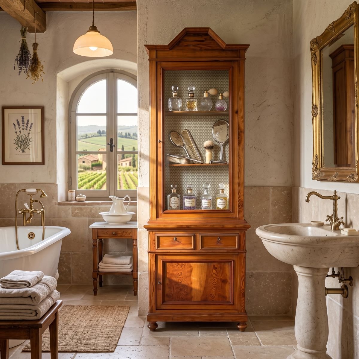 Vetrina antica in legno di larice, Italia, fine XIX secolo-photo-3