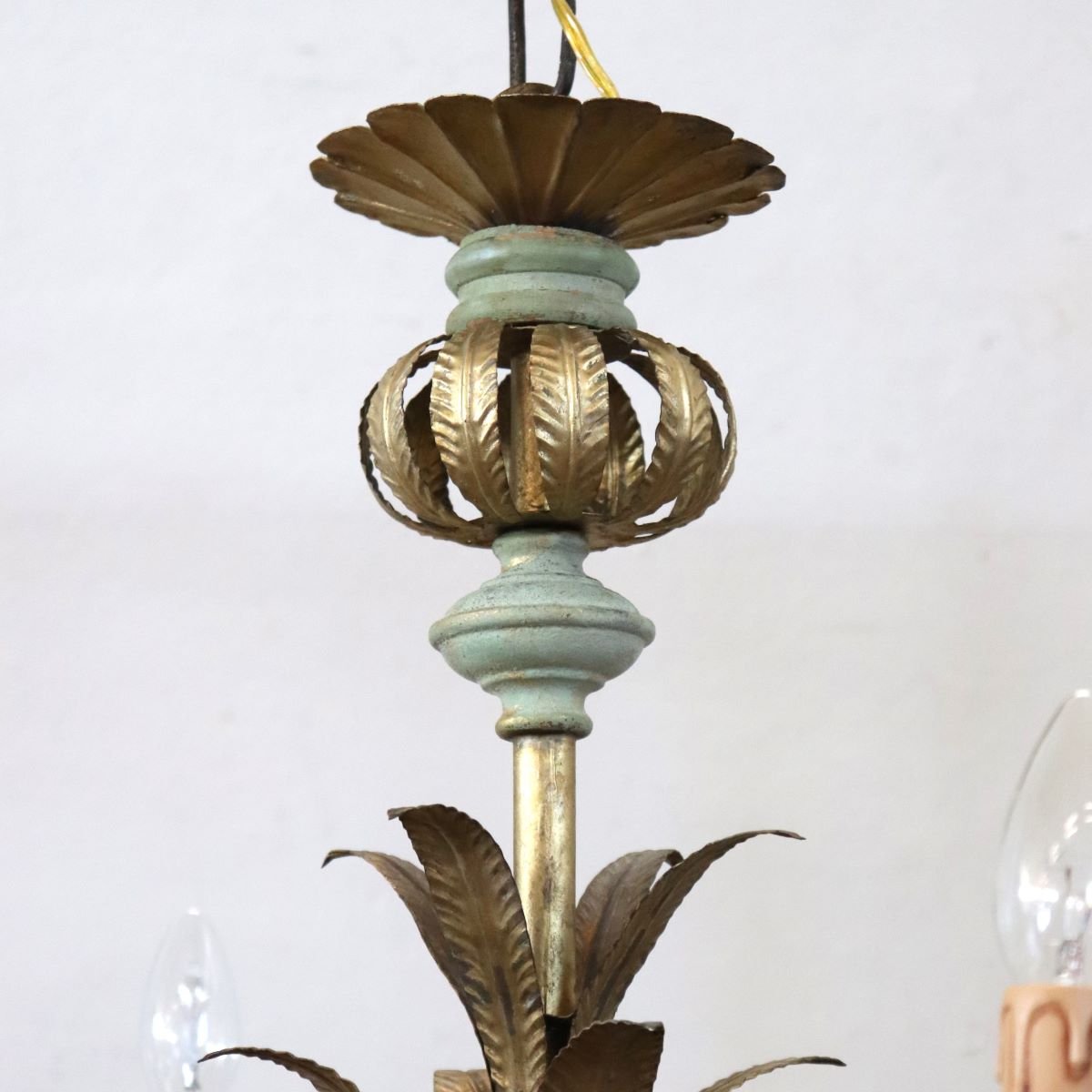 Lampadario in legno laccato e ferro, 12 lampadine, inizio XX secolo-photo-1