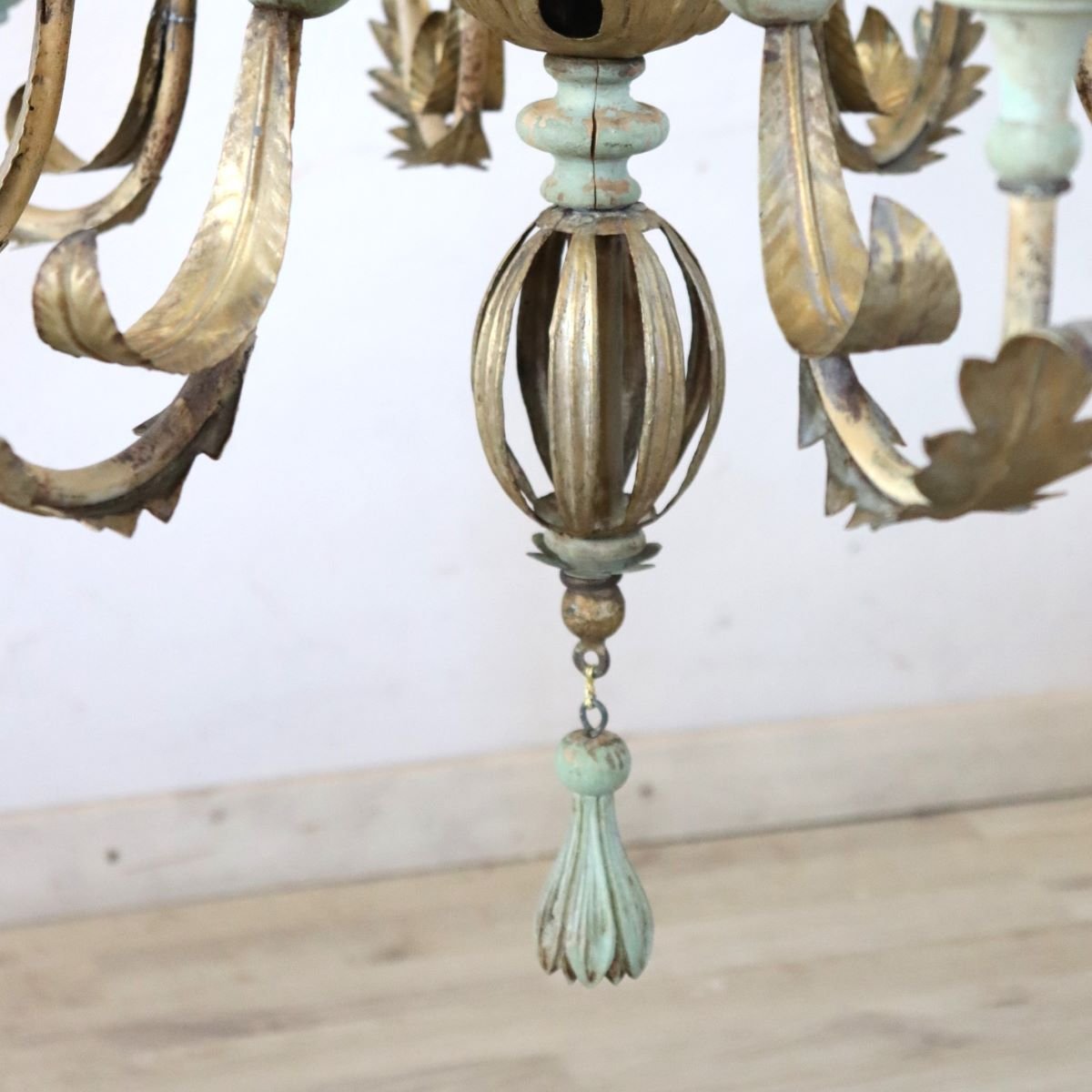 Lampadario in legno laccato e ferro, 12 lampadine, inizio XX secolo-photo-5