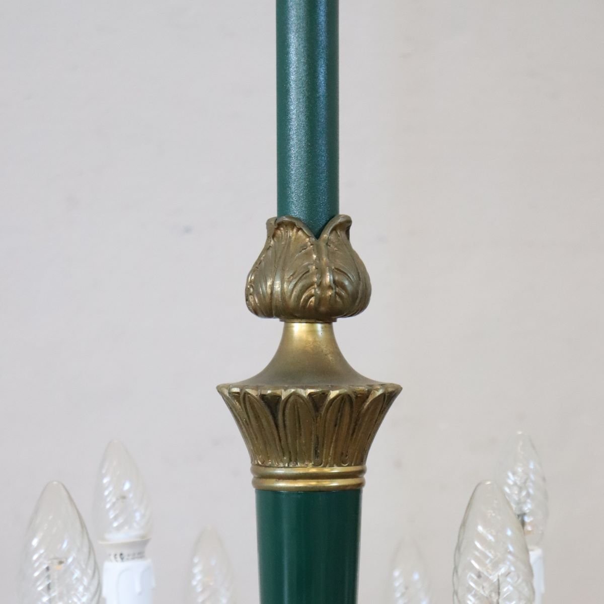 Lampadario in bronzo dorato e metallo laccato verde, 18 lampadine, Italia, inizio XX secolo.-photo-4