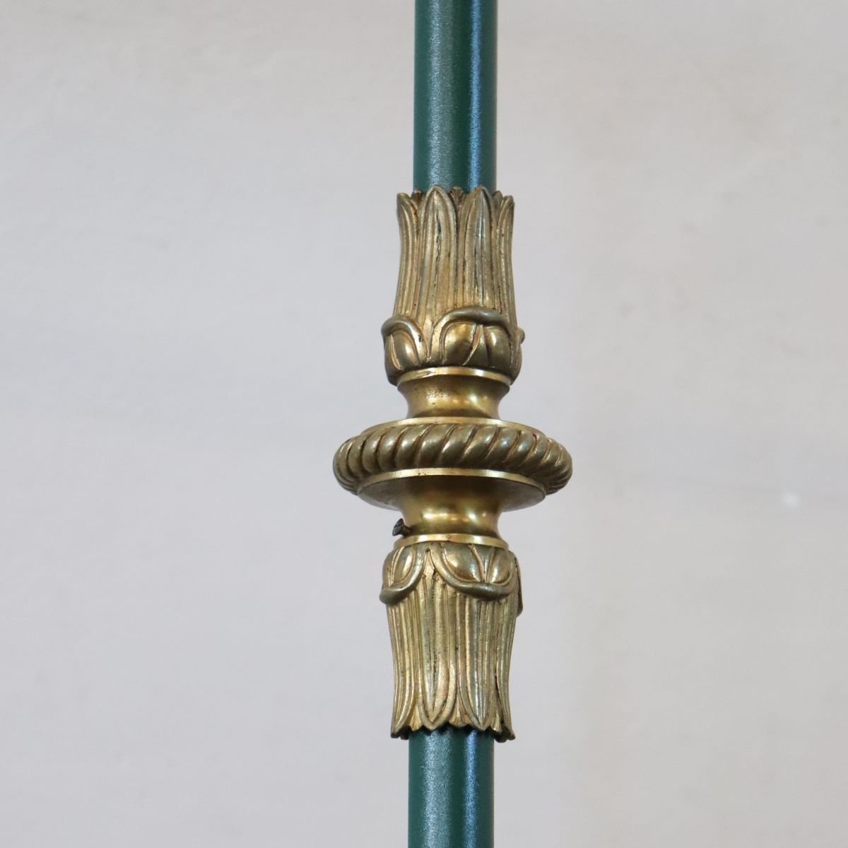 Lampadario in bronzo dorato e metallo laccato verde, 18 lampadine, Italia, inizio XX secolo.-photo-8