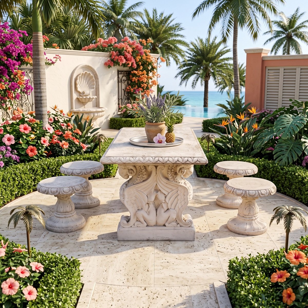 Tavolo da giardino e 4 sgabelli, Italia, inizio XX secolo-photo-2