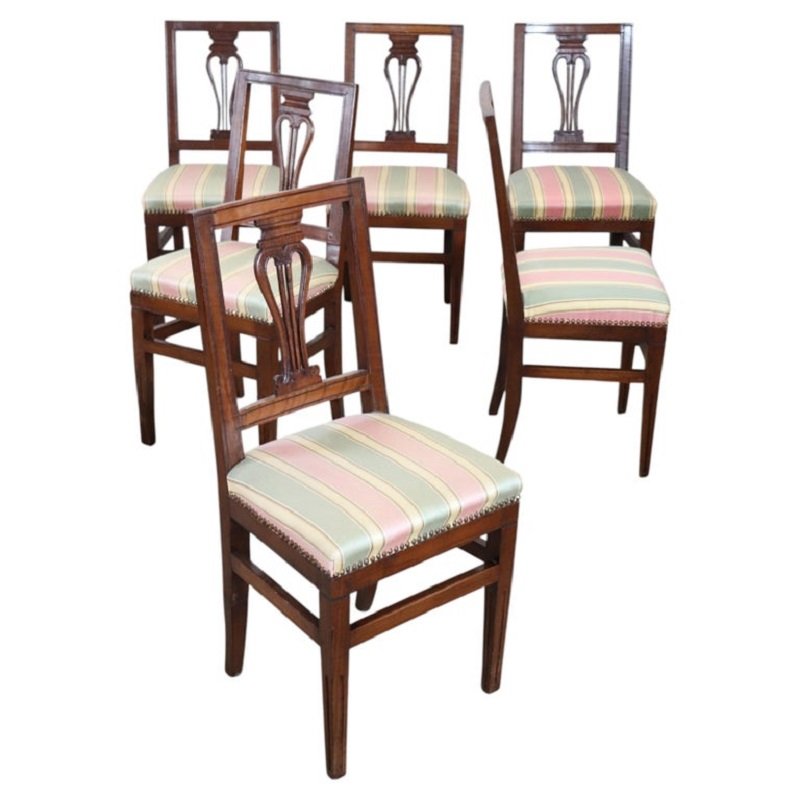 Sedie da pranzo in Noce, Set di 6, Italia fine XVIII secolo