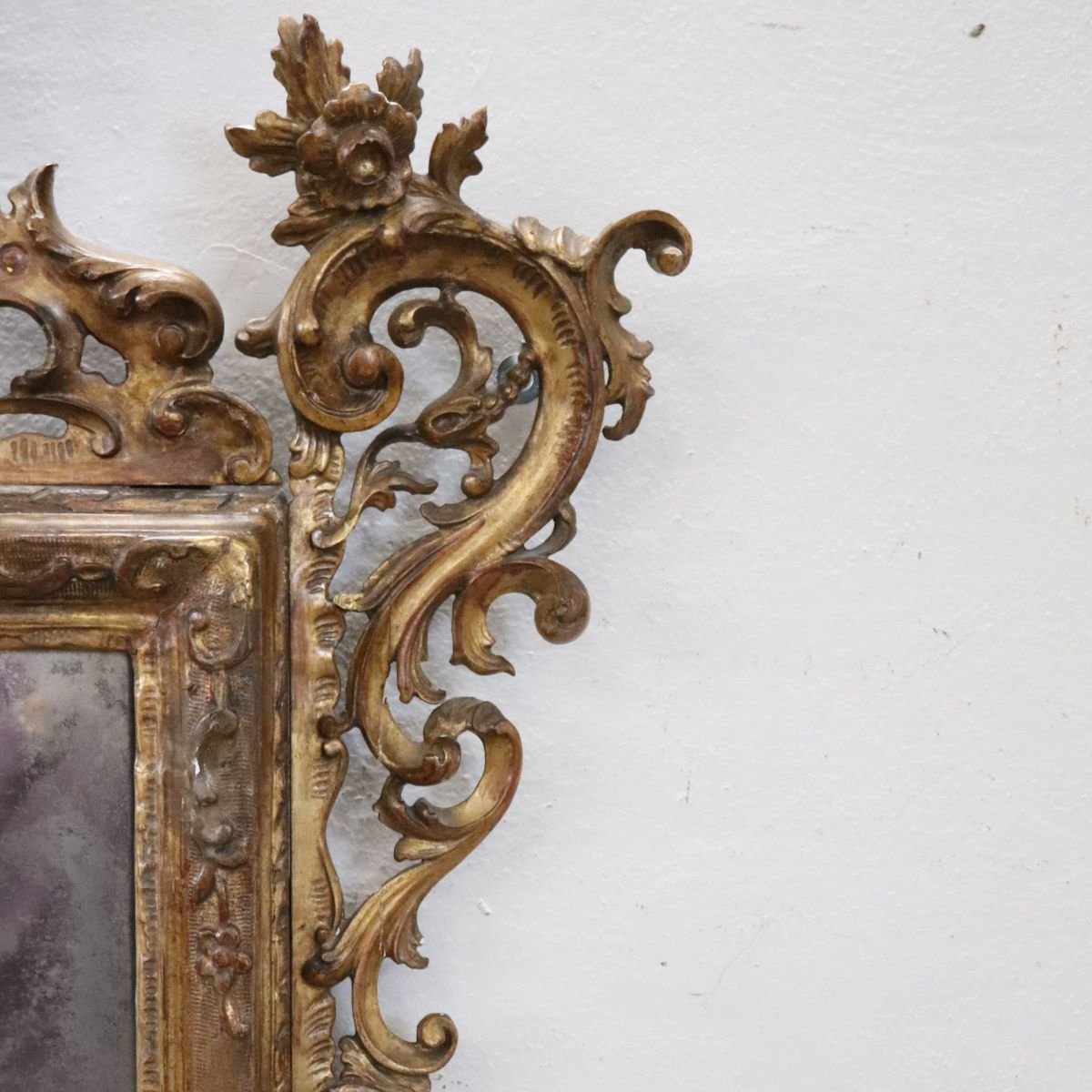 Specchio da parete antico in legno dorato, Italia XIX secolo-photo-3