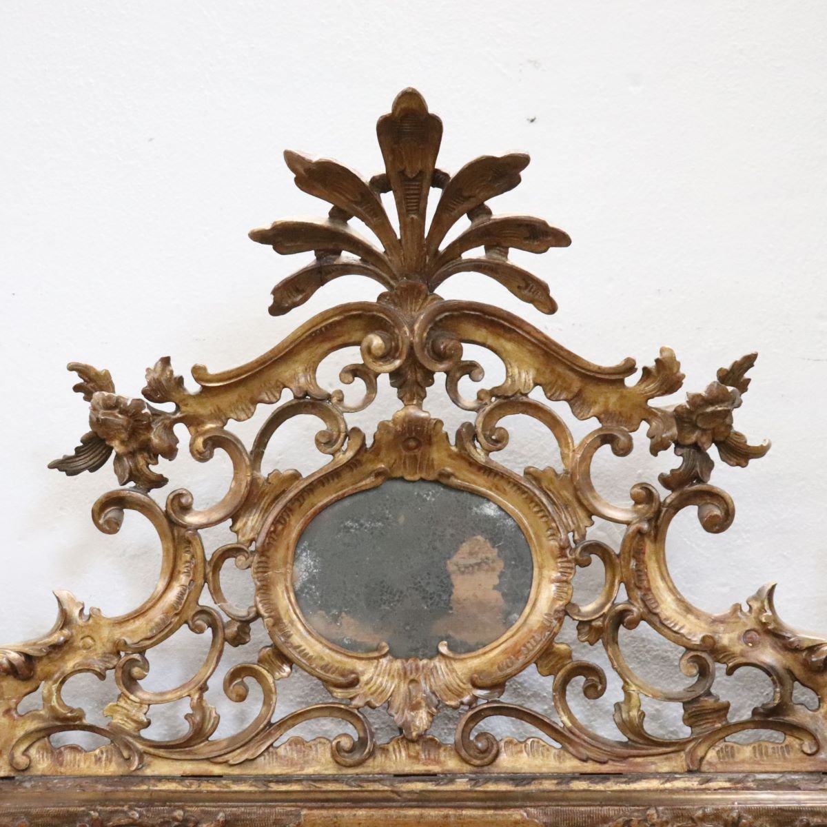 Specchio da parete antico in legno dorato, Italia XIX secolo-photo-7