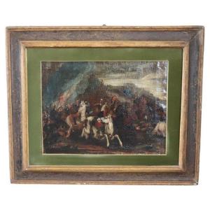 Battaglia con uomini a cavallo, XVII secolo, olio su tela