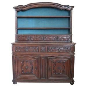 Credenza antica in legno di noce massiccio con piattaia, sec XVII