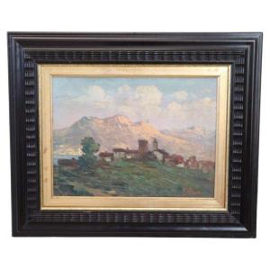 Ermanno Clara, paesaggio di montagna, anni '30, olio su tavola