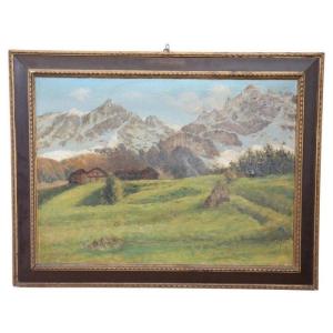 Paesaggio di montagna, olio su tela