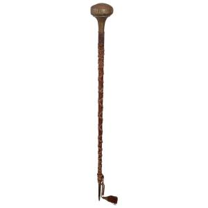 mazza cerimoniale bastone in legno e manico in ottone con stemma Sec XVIII