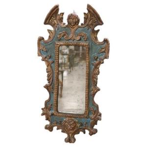 Specchio da parete in legno intagliato, anni '80
