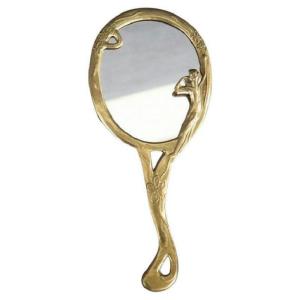 Specchio a mano in ottone dorato, anni '80