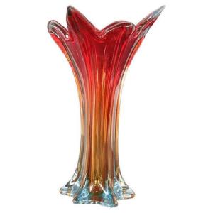 Vaso rosso vintage in vetro di Murano, Italia, anni '60