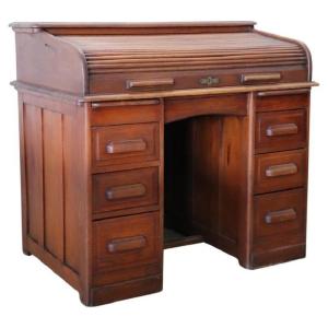 Scrivania con piano a rullo in legno di rovere, Italia, inizio XX secolo