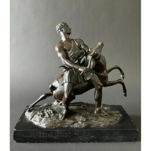 Hercules And The Ceryneian Hind, Rare 19th Century Bronze. 
