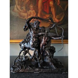 The Education Of Achilles, Large Bronze Group, 19th Century.