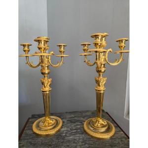 Claude Galle, Pair Of Candelabra From The Empire-consulate Period.