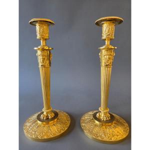 Claude Galle, Large Pair Of Empire Period Candlesticks.